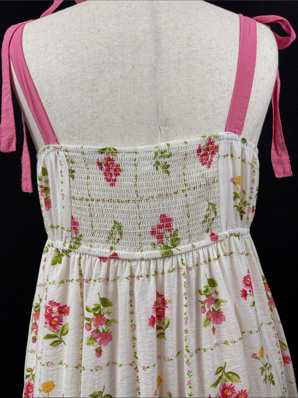 Perch by Blu Pepper White Floral Maxi Summer Dress with Pink Tie Straps 1X 14-16 - Picture 6 of 10